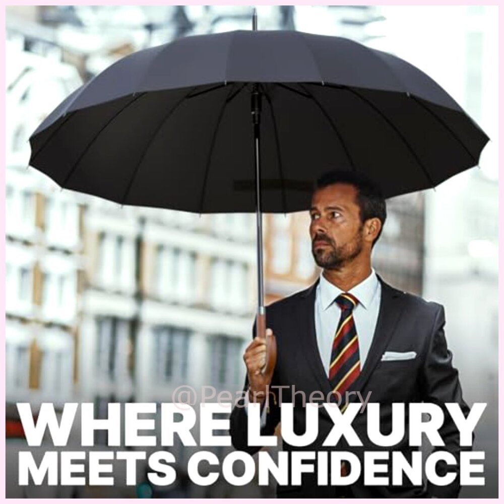 Windproof Large Stick Umbrella Automatic Open Woo… - image 5